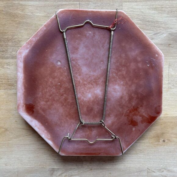 Vtg Incolay Soapstone Cottage Bridge Cute Marbled Plate Pink Ivory Forrest River - Picture 6 of 8